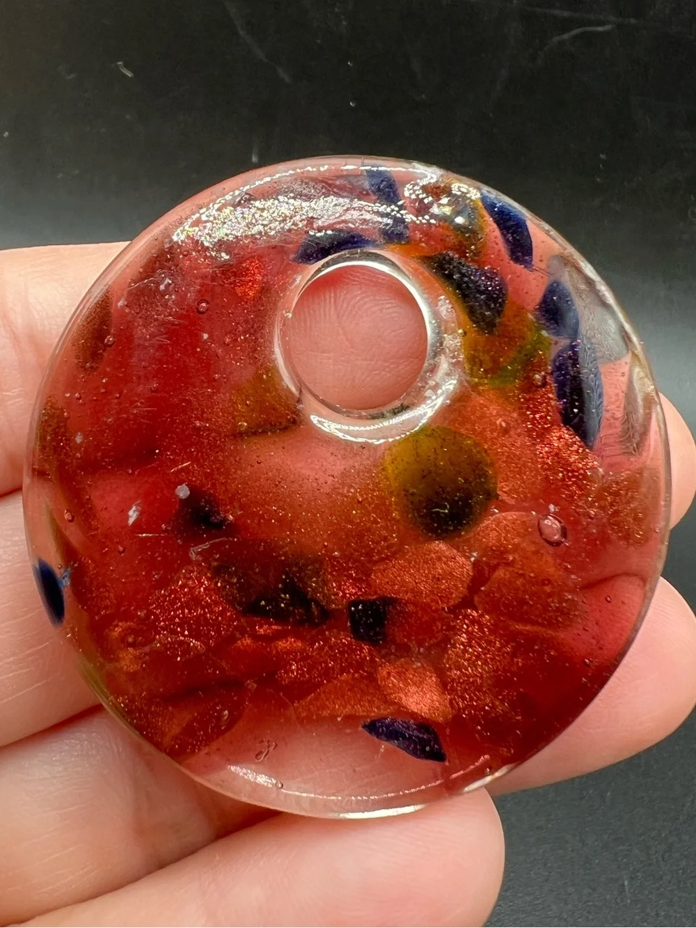Lot of 5 Art Glass Pendants Hand Blown Dichroic Glass Heart Disc Jewelry Making